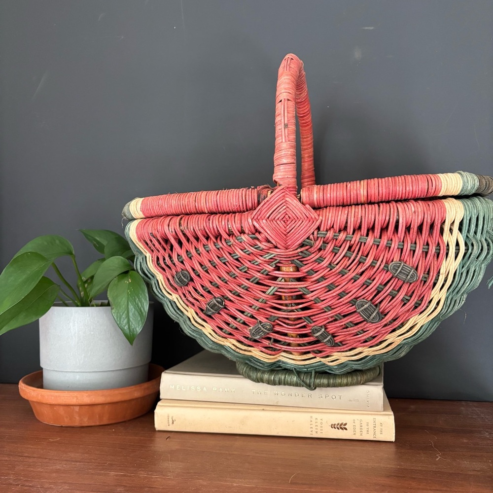 Vintage Handcrafted Watermelon Woven Picnic Basket